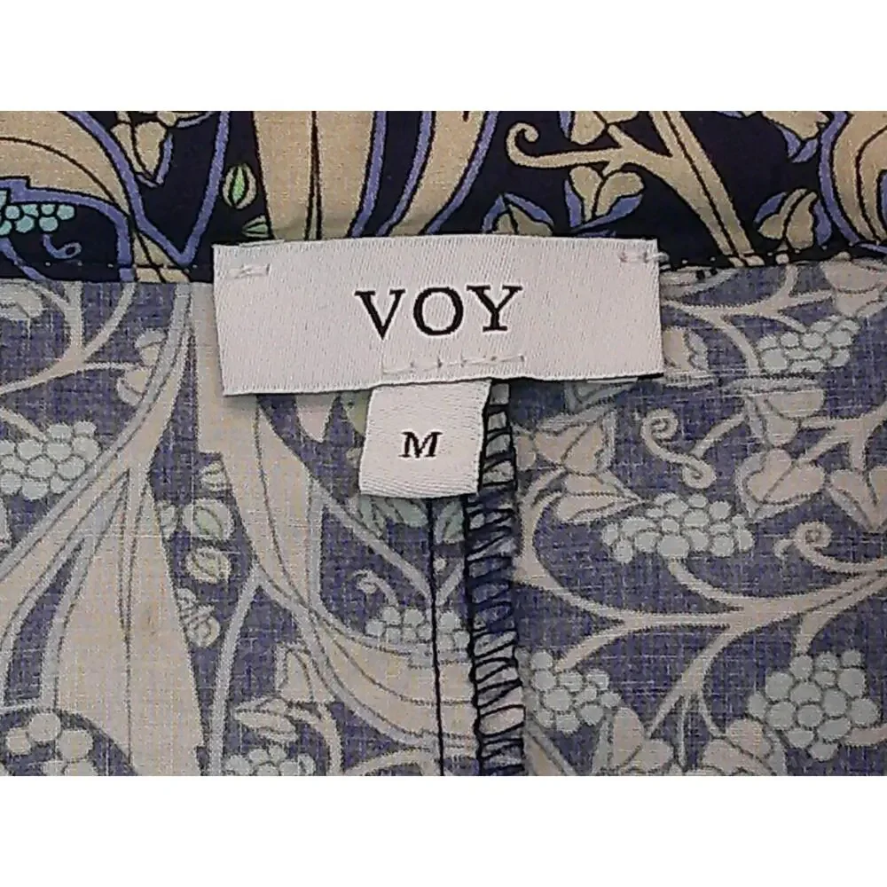 Women's Floral Print Midi Dress Sz M Voy Puff Sleeve Boho Chic Navy Pink Casual - Picture 9 of 11